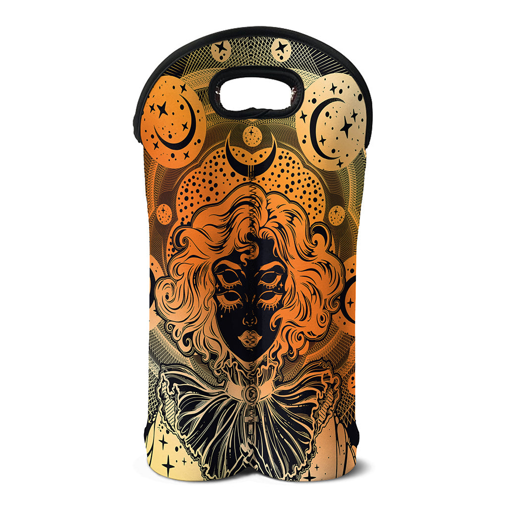 Wiccan Girl And Magical Moon Print Double Neoprene Wine Tote