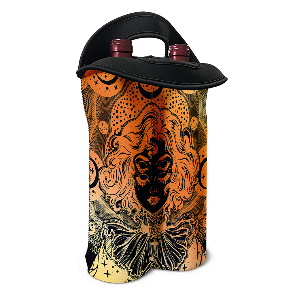 Wiccan Girl And Magical Moon Print Double Neoprene Wine Tote