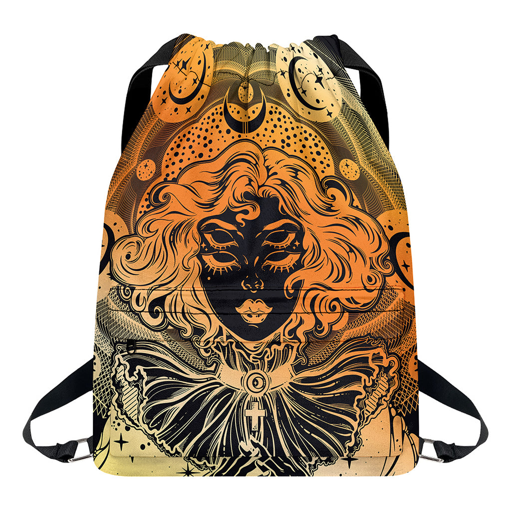 Wiccan Girl And Magical Moon Print Drawstring Backpack