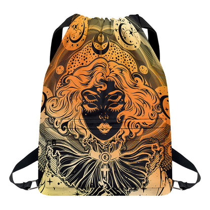 Wiccan Girl And Magical Moon Print Drawstring Backpack