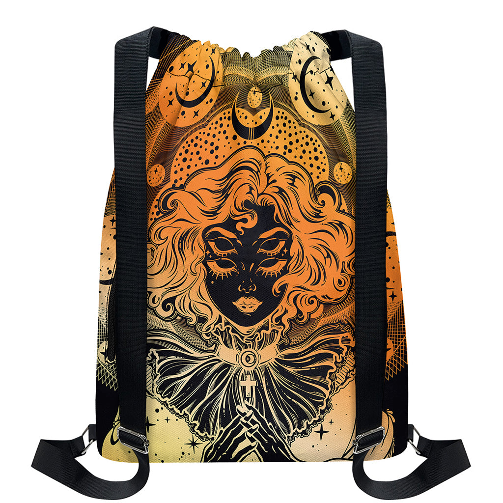 Wiccan Girl And Magical Moon Print Drawstring Backpack