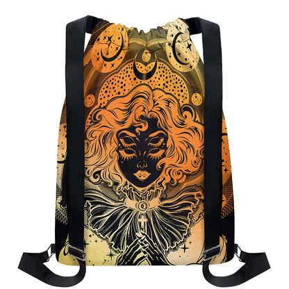 Wiccan Girl And Magical Moon Print Drawstring Backpack