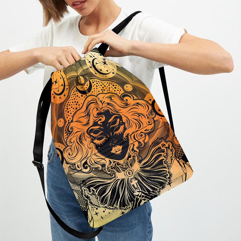 Wiccan Girl And Magical Moon Print Drawstring Backpack