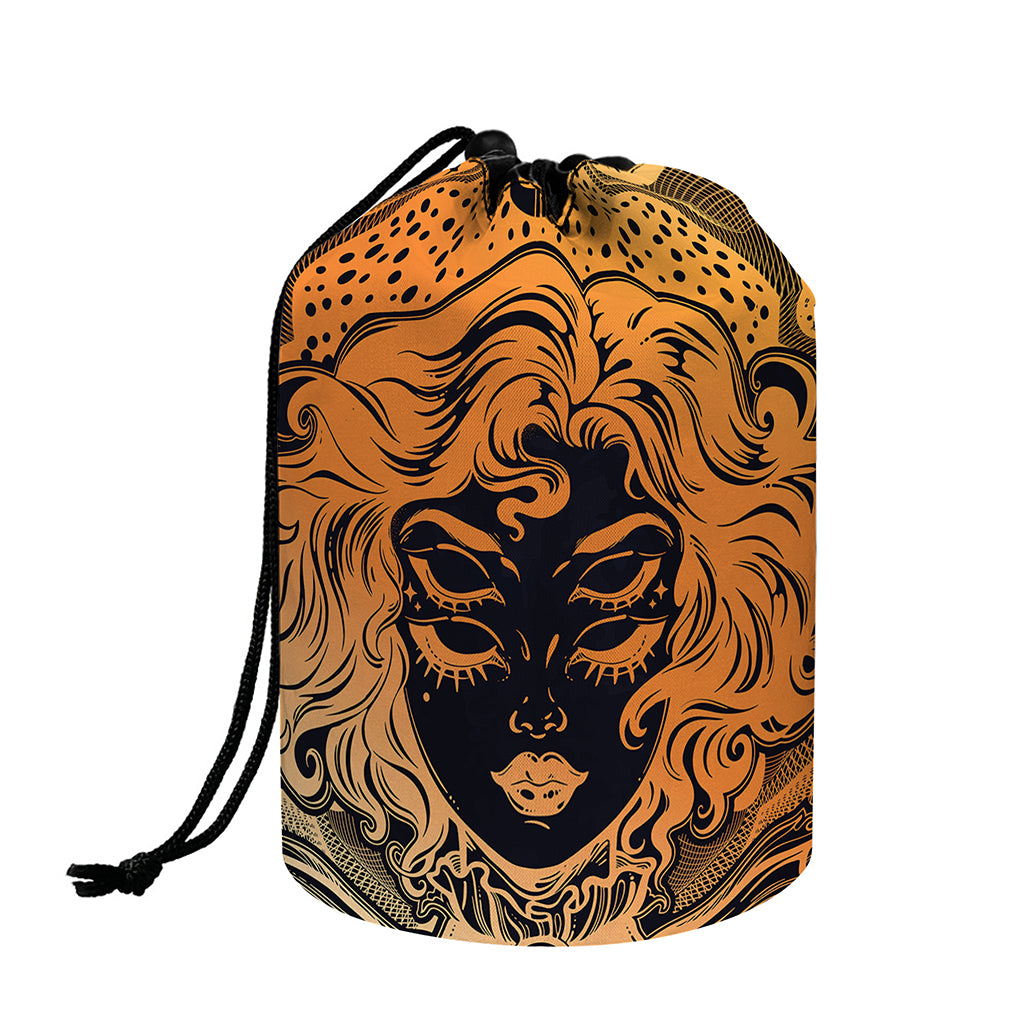 Wiccan Girl And Magical Moon Print Drawstring Makeup Bag