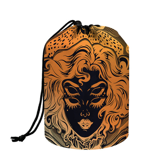 Wiccan Girl And Magical Moon Print Drawstring Makeup Bag