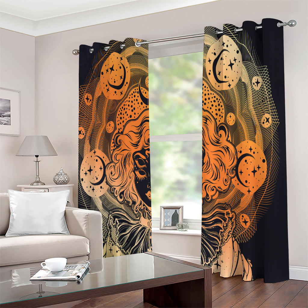 Wiccan Girl And Magical Moon Print Extra Wide Grommet Curtains