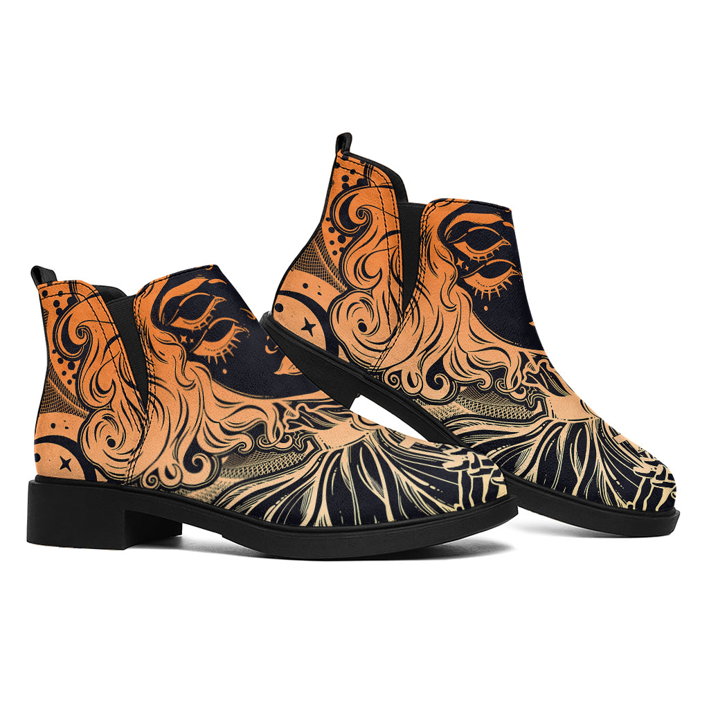 Wiccan Girl And Magical Moon Print Flat Ankle Boots