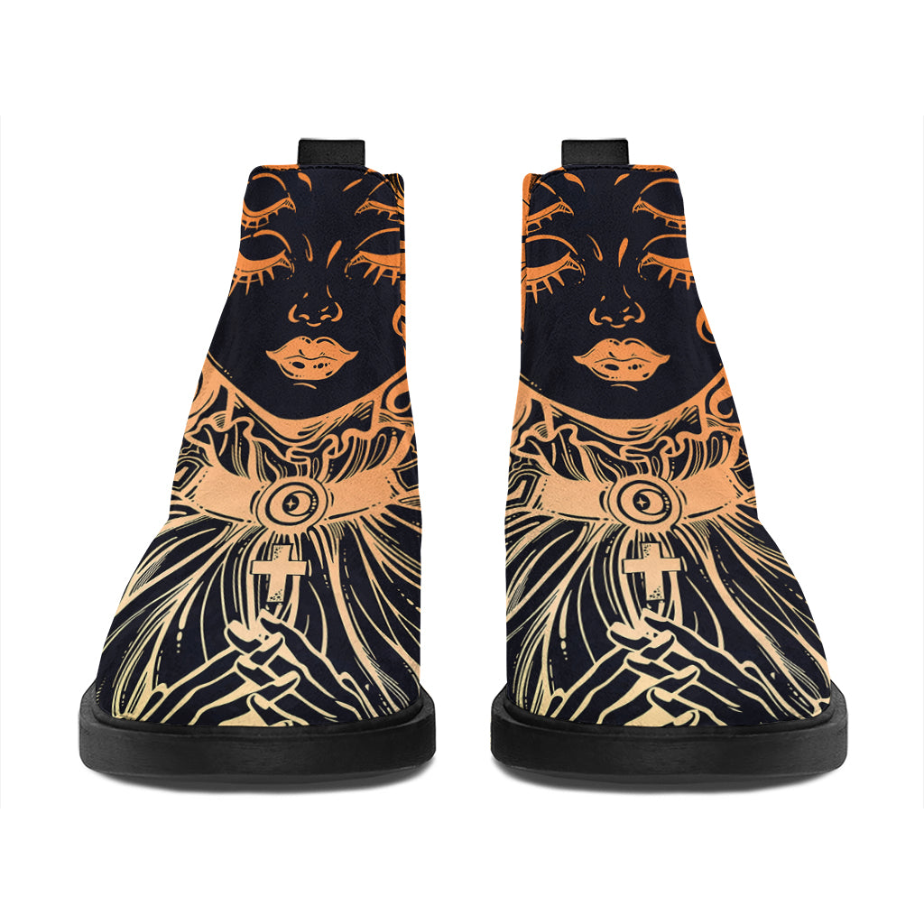 Wiccan Girl And Magical Moon Print Flat Ankle Boots