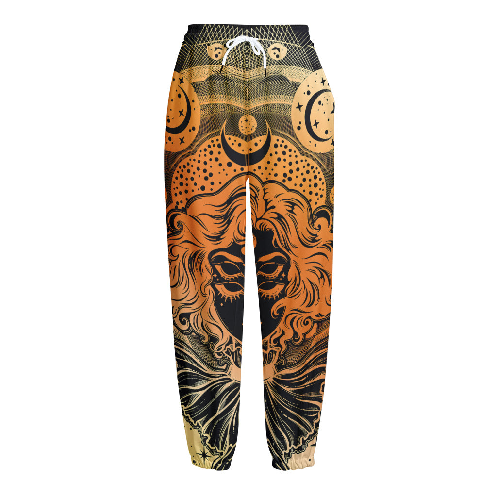 Wiccan Girl And Magical Moon Print Fleece Lined Knit Pants