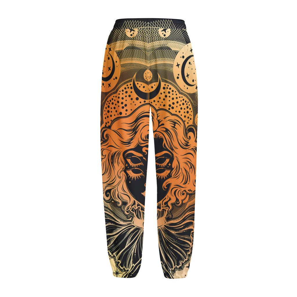 Wiccan Girl And Magical Moon Print Fleece Lined Knit Pants