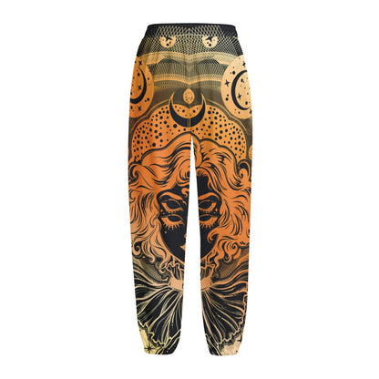 Wiccan Girl And Magical Moon Print Fleece Lined Knit Pants