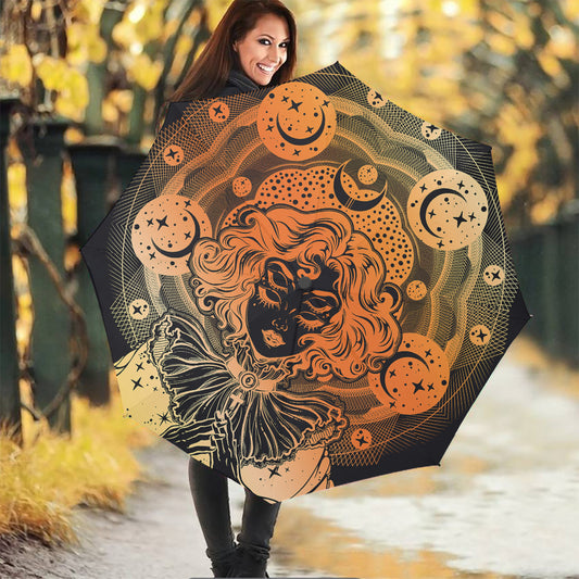 Wiccan Girl And Magical Moon Print Foldable Umbrella