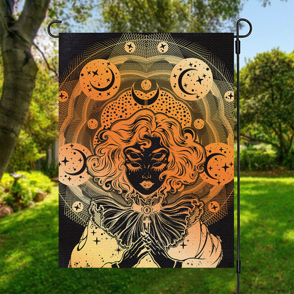 Wiccan Girl And Magical Moon Print Garden Flag