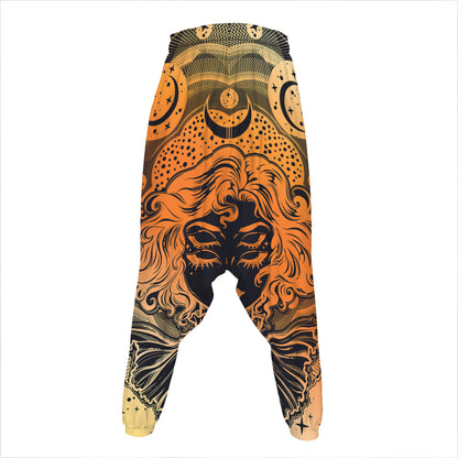 Wiccan Girl And Magical Moon Print Hammer Pants