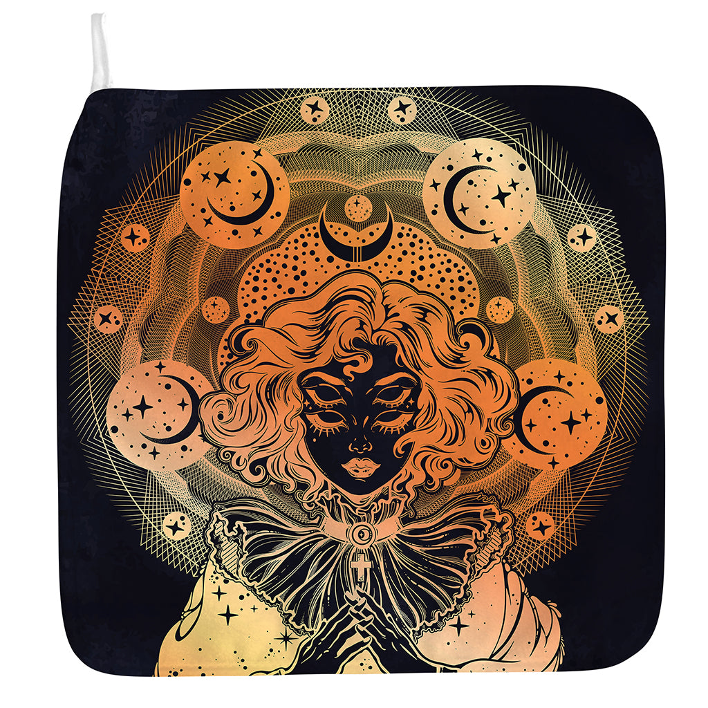 Wiccan Girl And Magical Moon Print Hand Towel