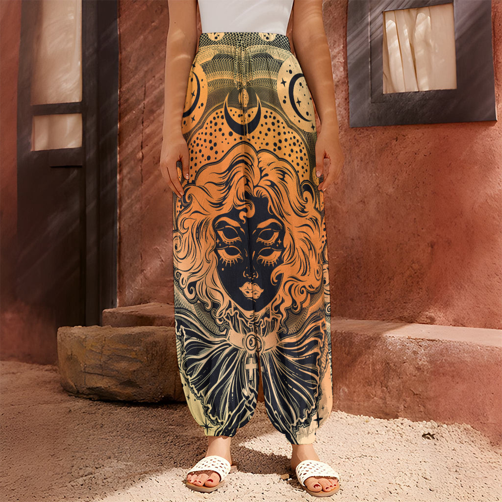Wiccan Girl And Magical Moon Print Harem Pants