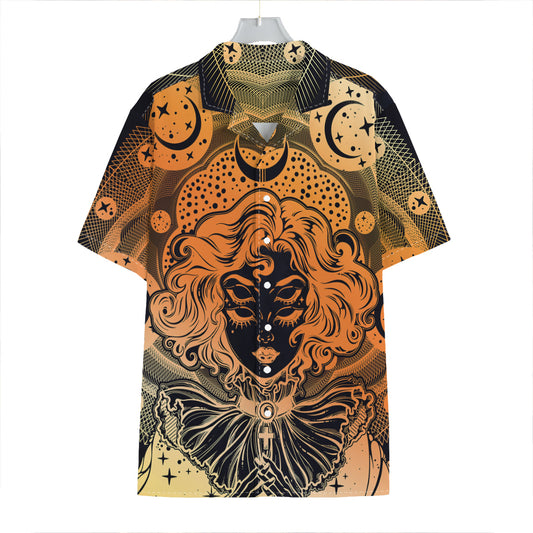 Wiccan Girl And Magical Moon Print Hawaiian Shirt