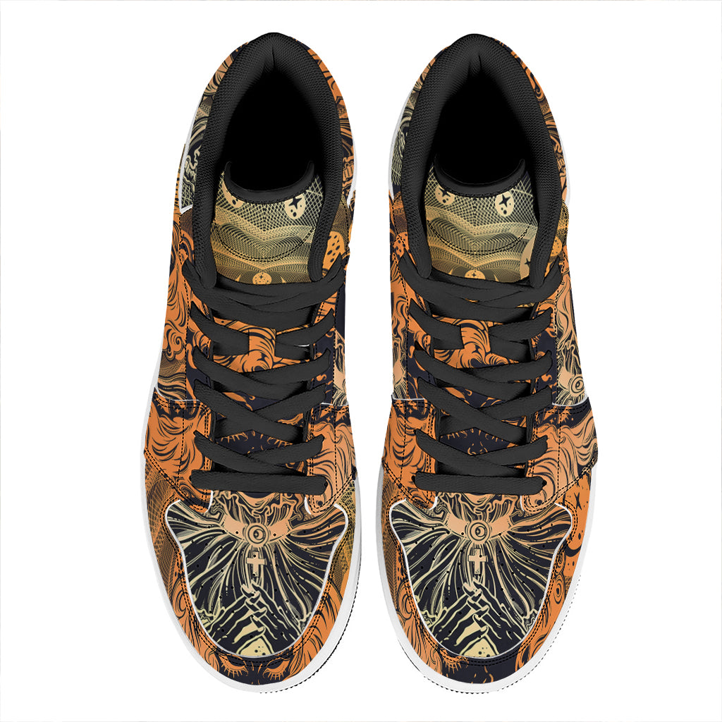 Wiccan Girl And Magical Moon Print High Top Leather Sneakers