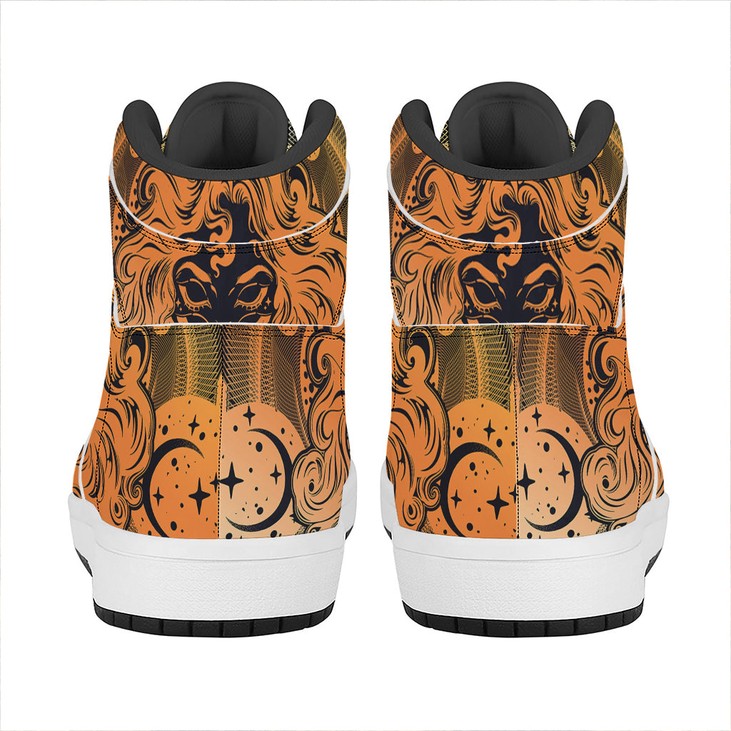 Wiccan Girl And Magical Moon Print High Top Leather Sneakers
