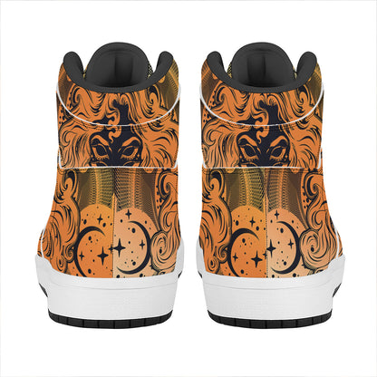 Wiccan Girl And Magical Moon Print High Top Leather Sneakers