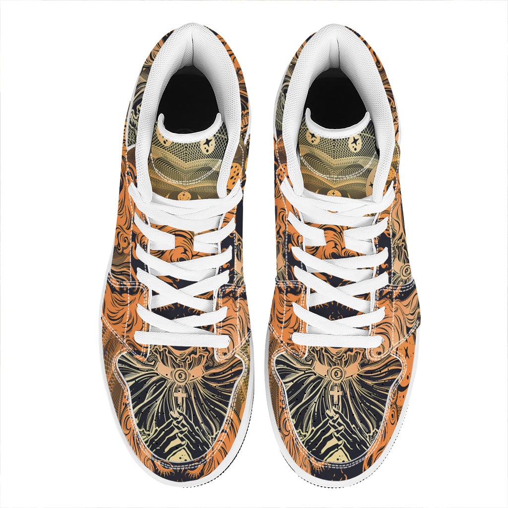 Wiccan Girl And Magical Moon Print High Top Leather Sneakers