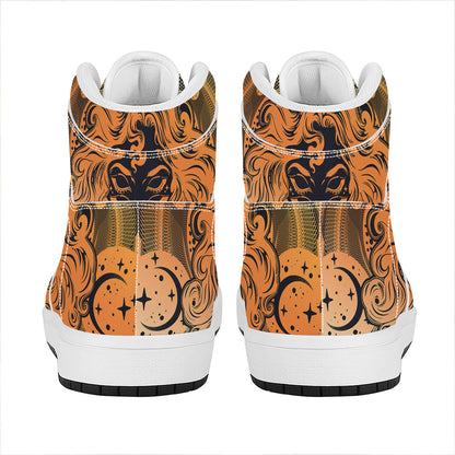 Wiccan Girl And Magical Moon Print High Top Leather Sneakers