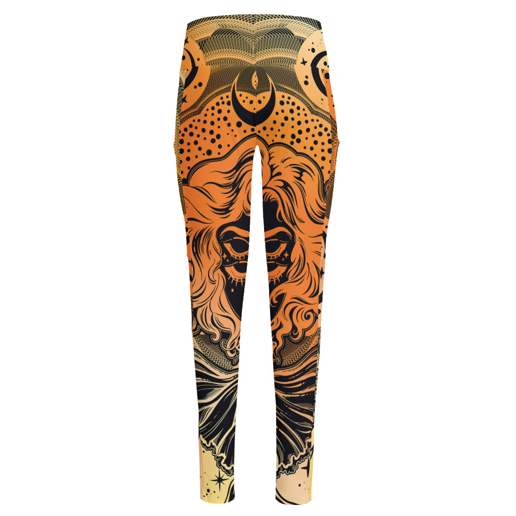 Wiccan Girl And Magical Moon Print High-Waisted Pocket Leggings