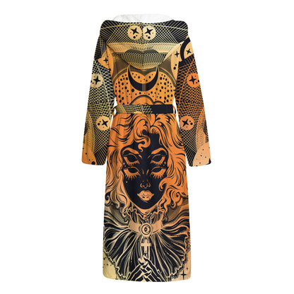 Wiccan Girl And Magical Moon Print Hooded Bathrobe