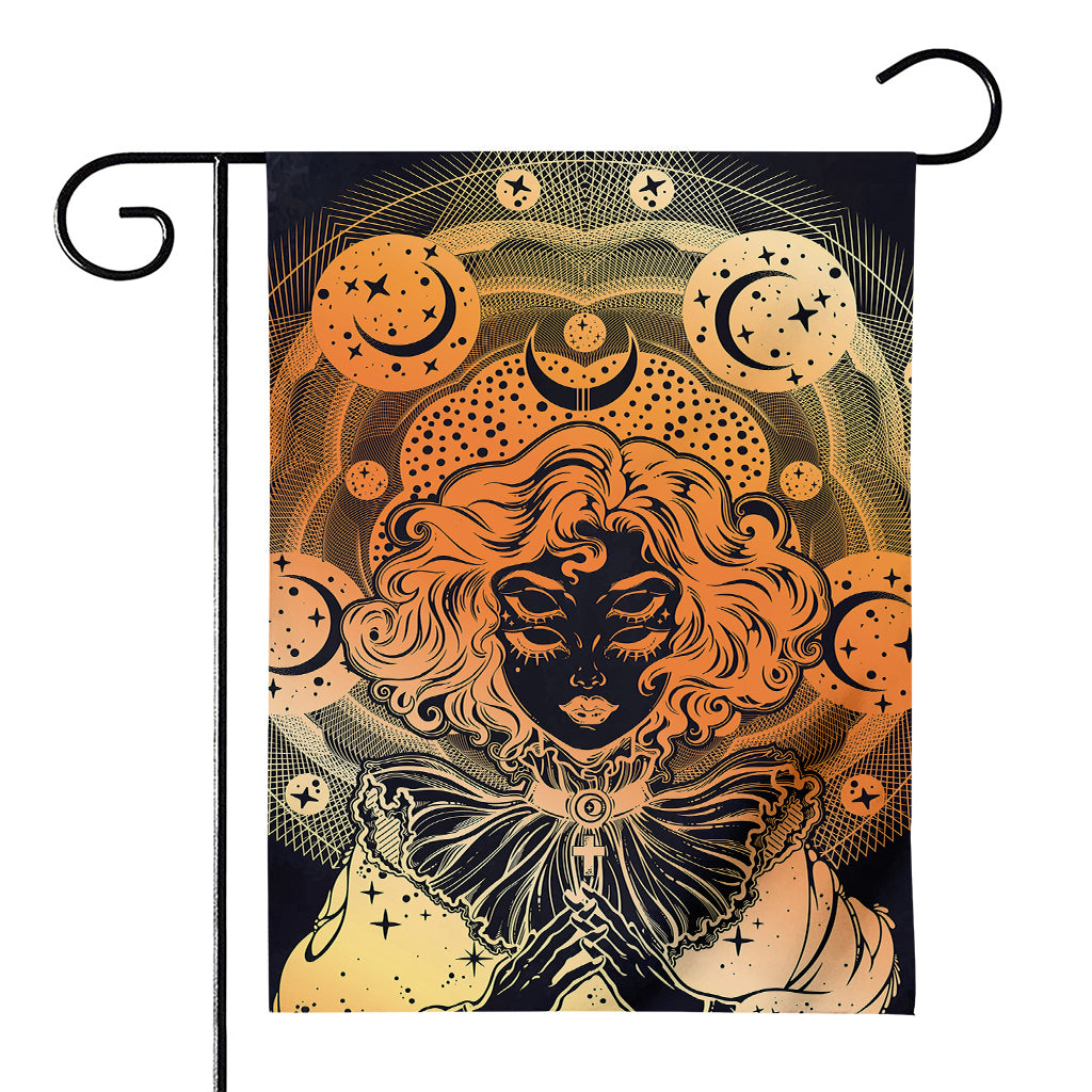 Wiccan Girl And Magical Moon Print House Flag