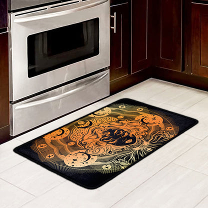 Wiccan Girl And Magical Moon Print Kitchen Mat