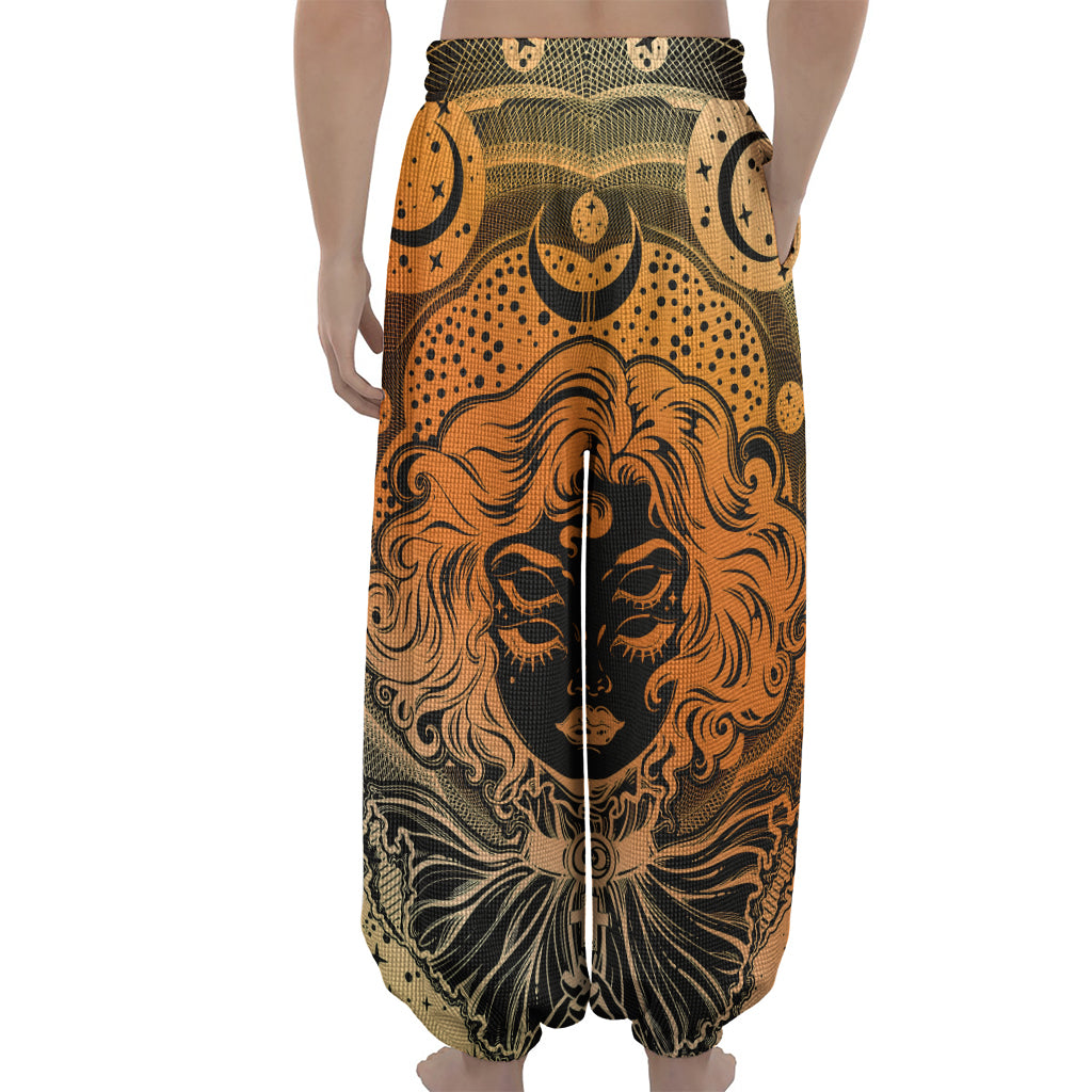 Wiccan Girl And Magical Moon Print Lantern Pants