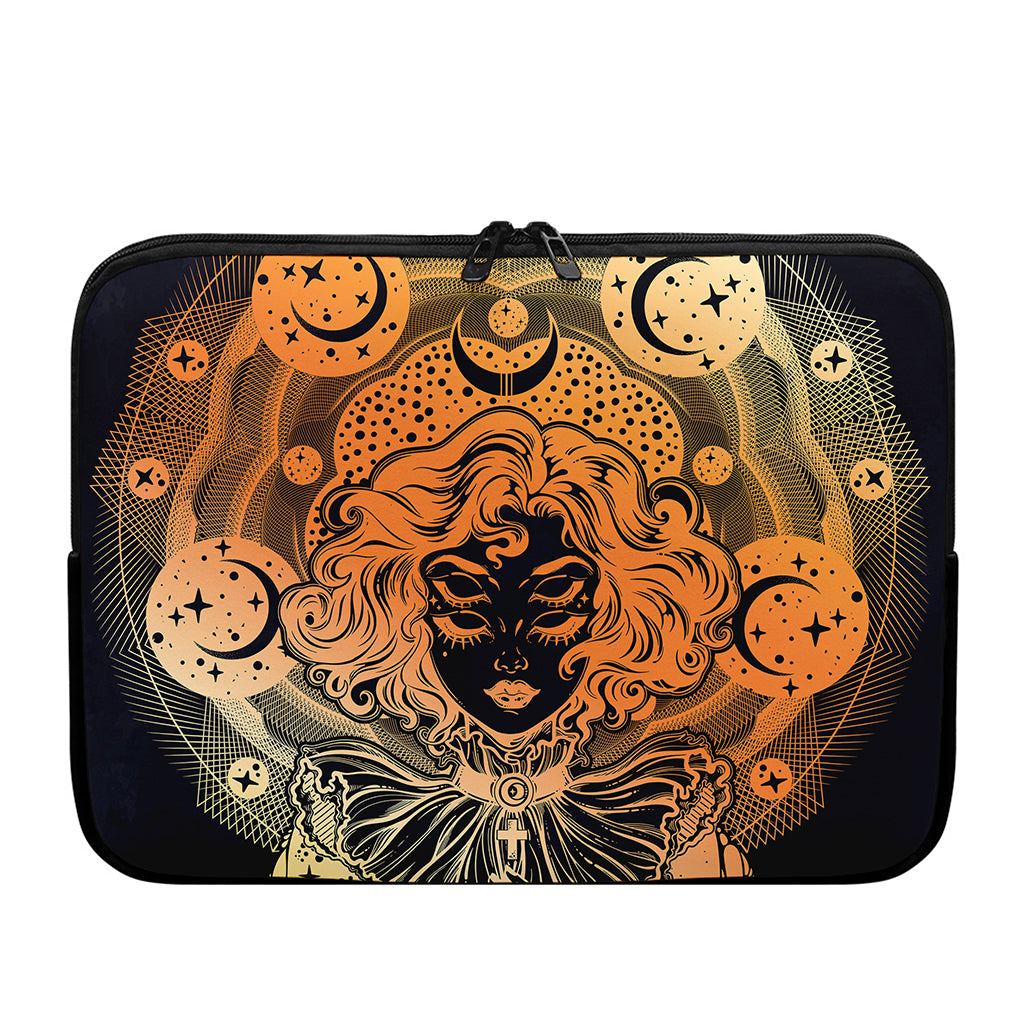 Wiccan Girl And Magical Moon Print Laptop Sleeve