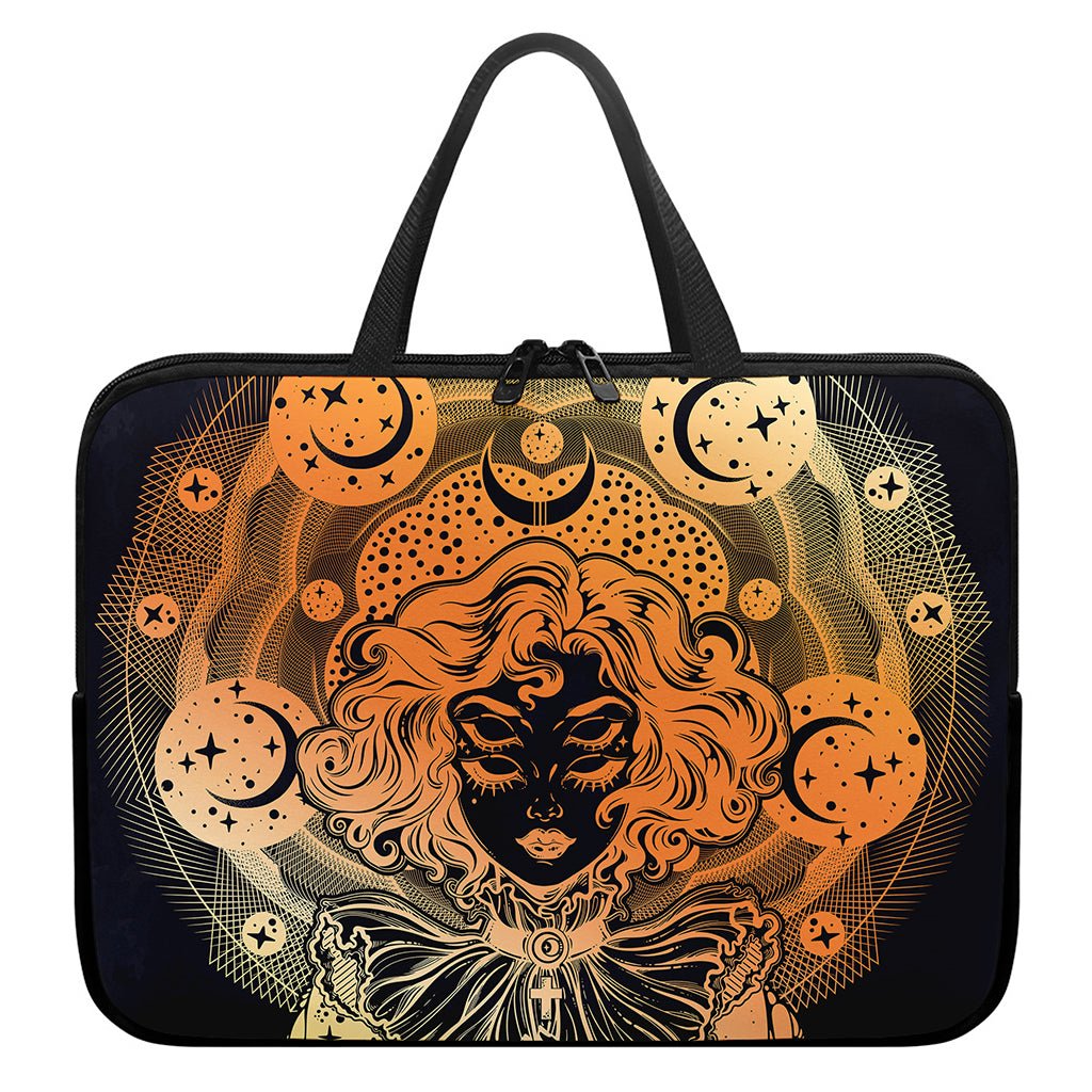 Wiccan Girl And Magical Moon Print Laptop Sleeve With Handle