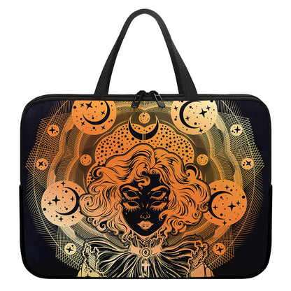 Wiccan Girl And Magical Moon Print Laptop Sleeve With Handle