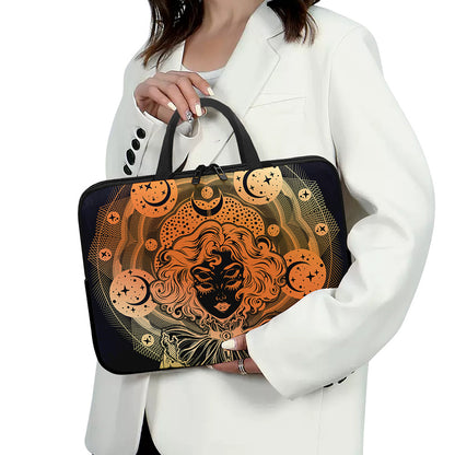Wiccan Girl And Magical Moon Print Laptop Sleeve With Handle
