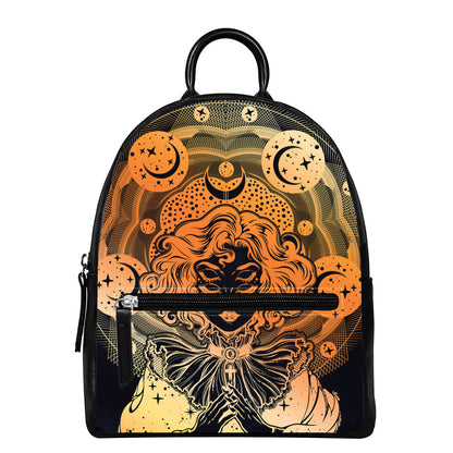 Wiccan Girl And Magical Moon Print Leather Backpack