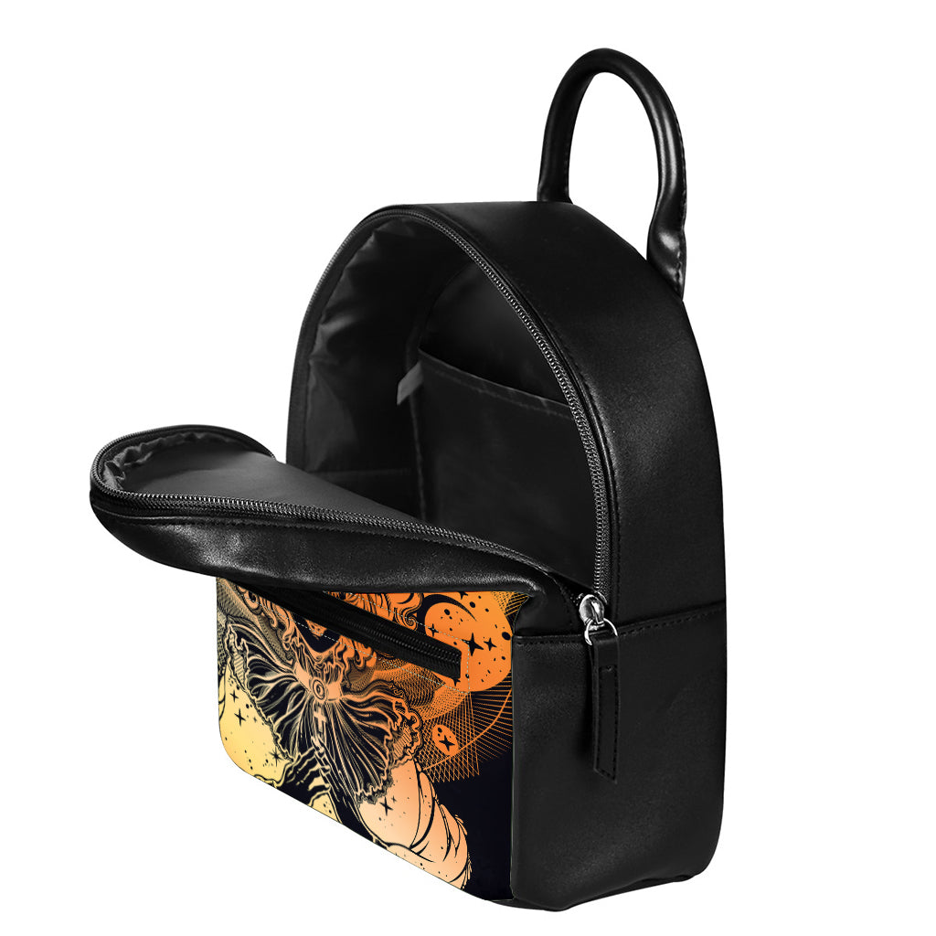 Wiccan Girl And Magical Moon Print Leather Backpack