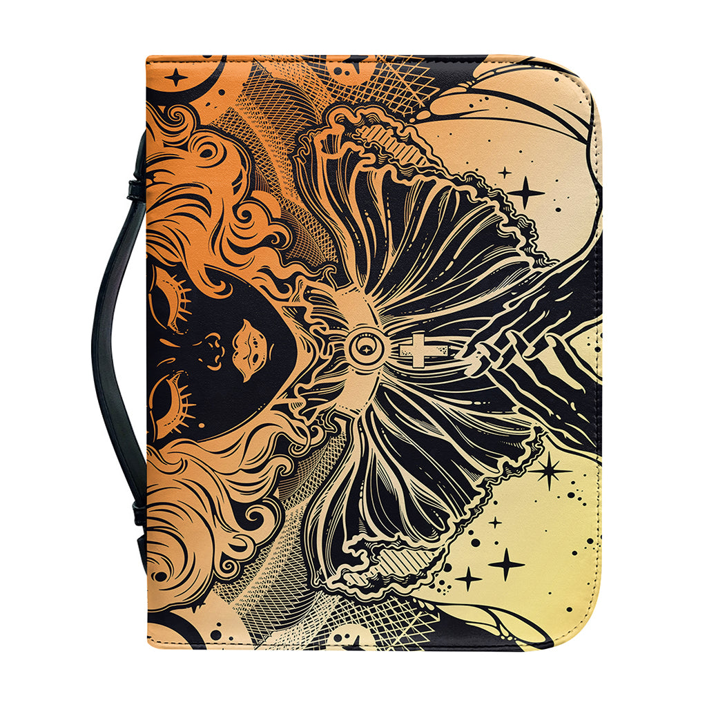 Wiccan Girl And Magical Moon Print Leather Bible Cover