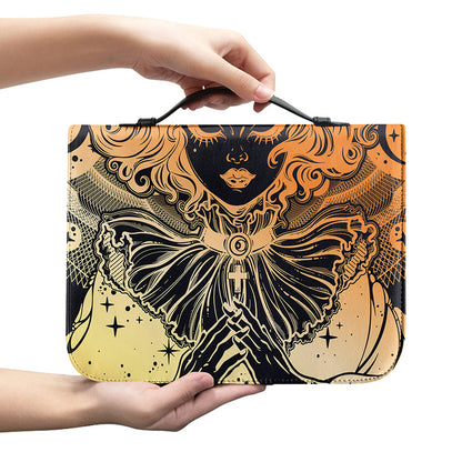 Wiccan Girl And Magical Moon Print Leather Bible Cover