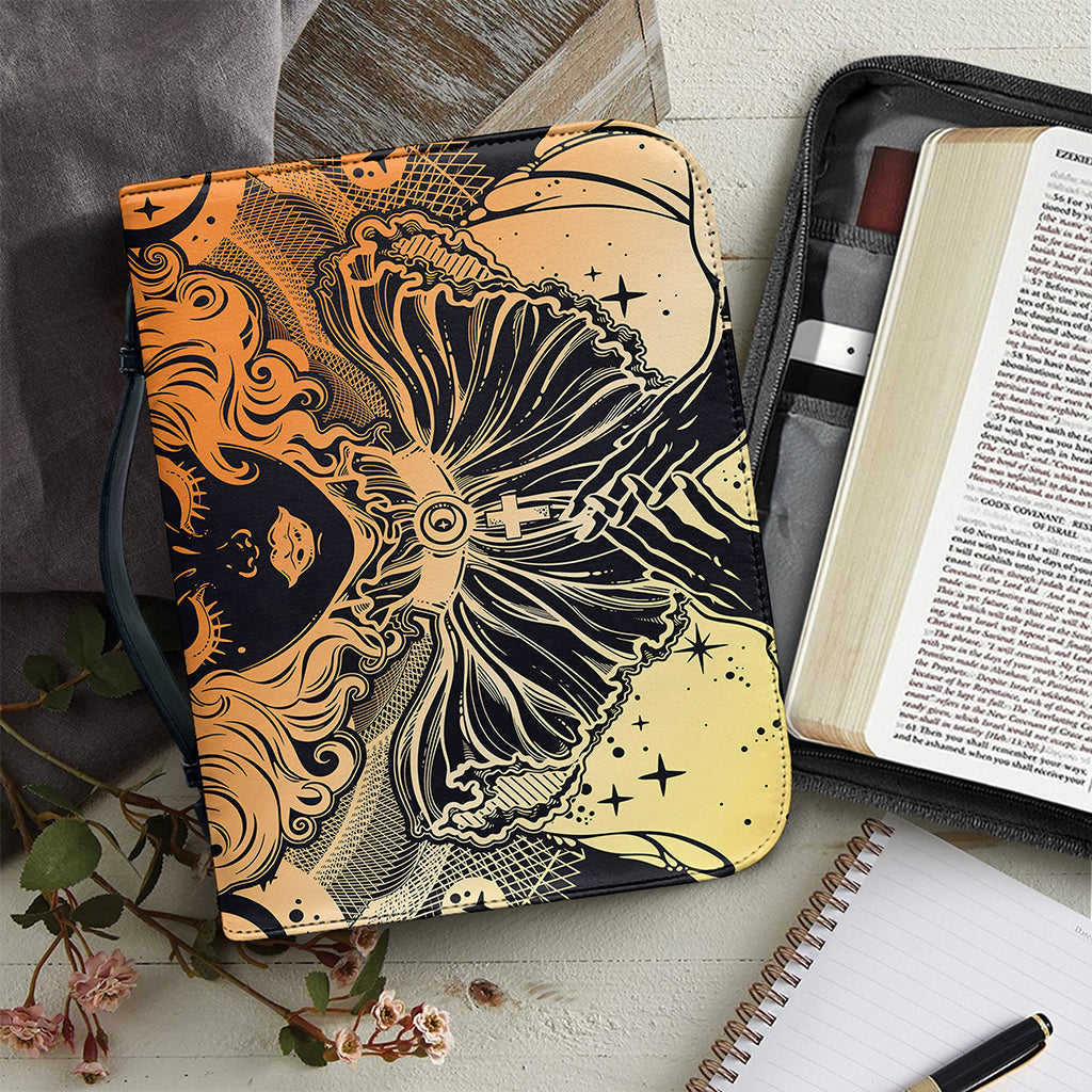 Wiccan Girl And Magical Moon Print Leather Bible Cover