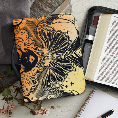 Wiccan Girl And Magical Moon Print Leather Bible Cover