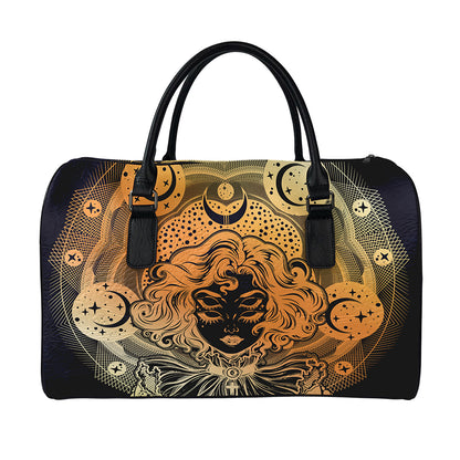 Wiccan Girl And Magical Moon Print Leather Duffle Bag