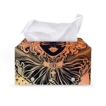 Wiccan Girl And Magical Moon Print Leather Tissue Box Cover