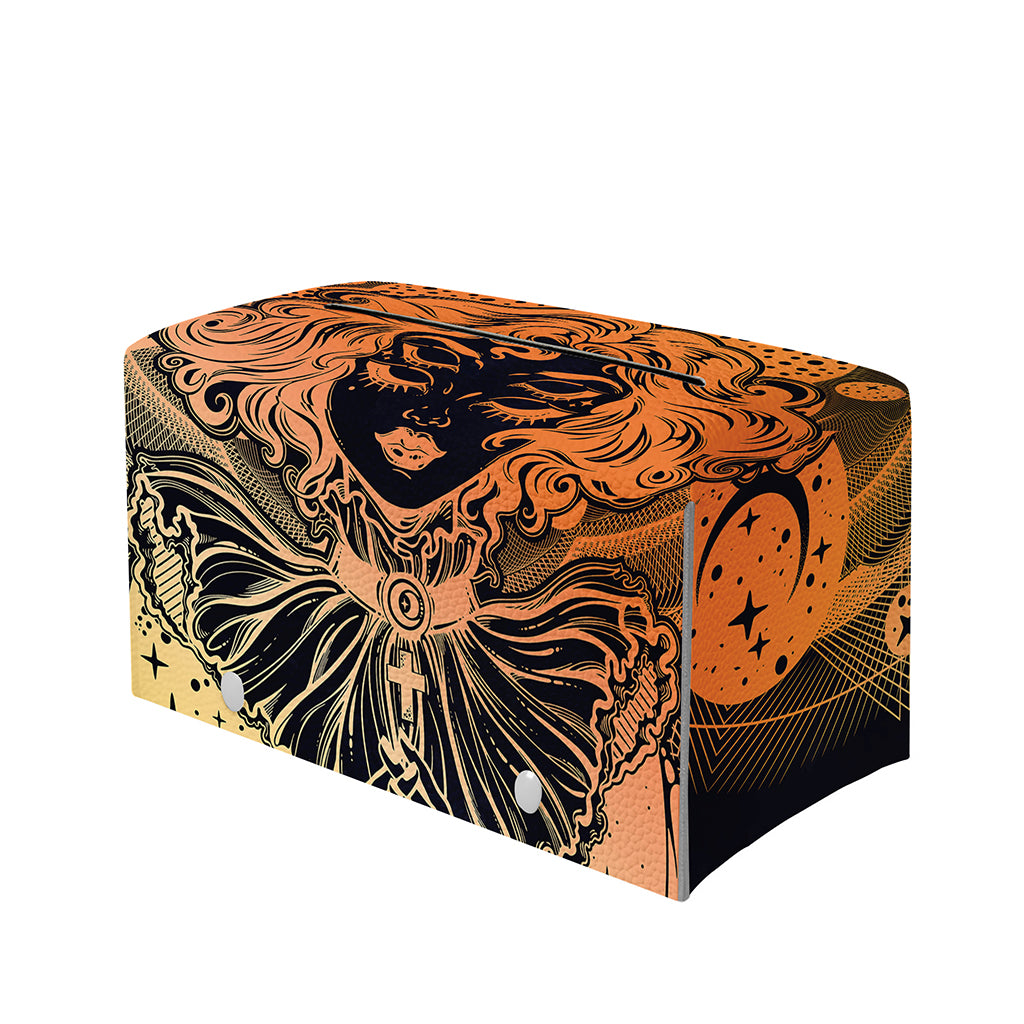 Wiccan Girl And Magical Moon Print Leather Tissue Box Cover