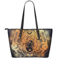 Wiccan Girl And Magical Moon Print Leather Tote Bag With Zipper