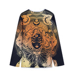 Wiccan Girl And Magical Moon Print Long Sleeve Short Coat