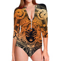 Wiccan Girl And Magical Moon Print Long Sleeve Swimsuit