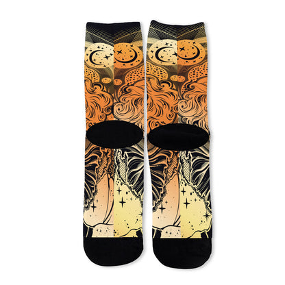Wiccan Girl And Magical Moon Print Long Socks