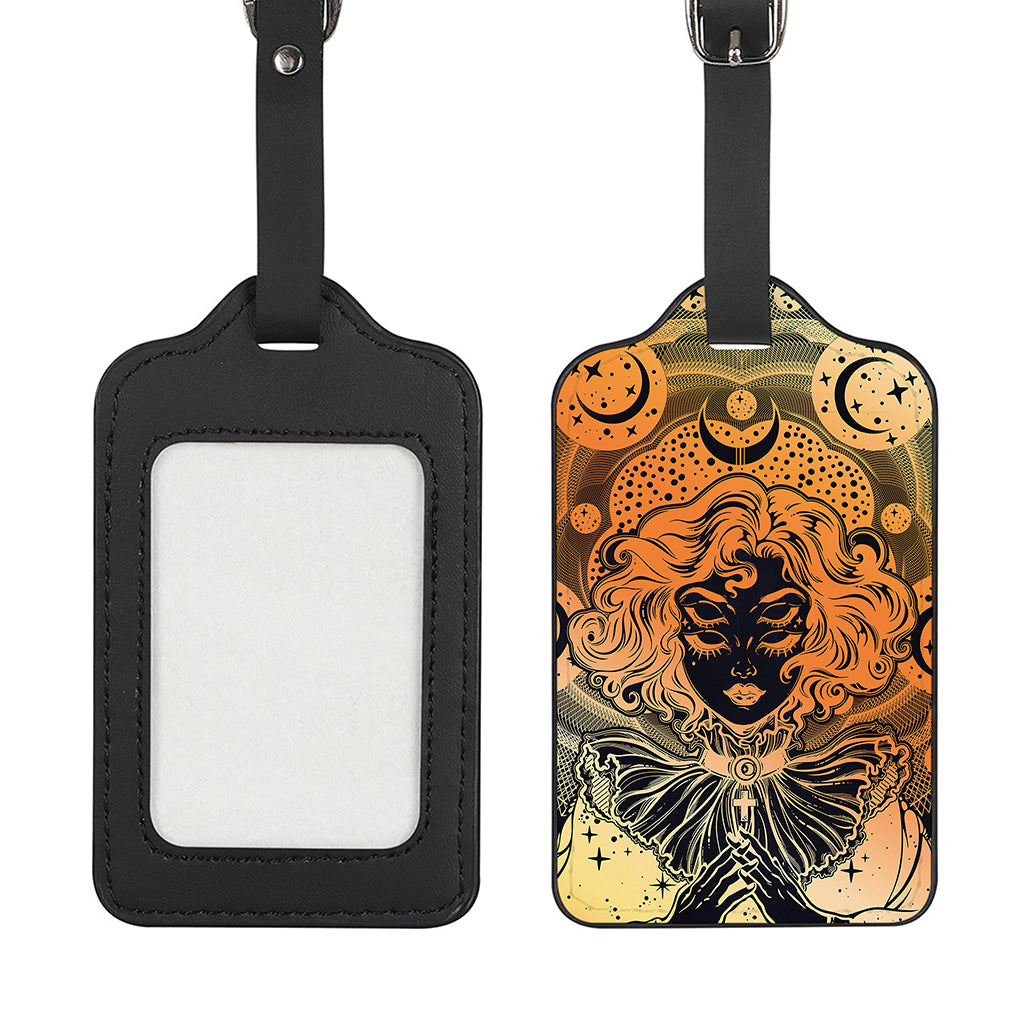 Wiccan Girl And Magical Moon Print Luggage Tag
