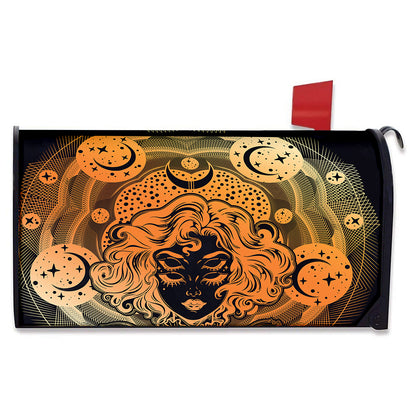 Wiccan Girl And Magical Moon Print Mailbox Cover